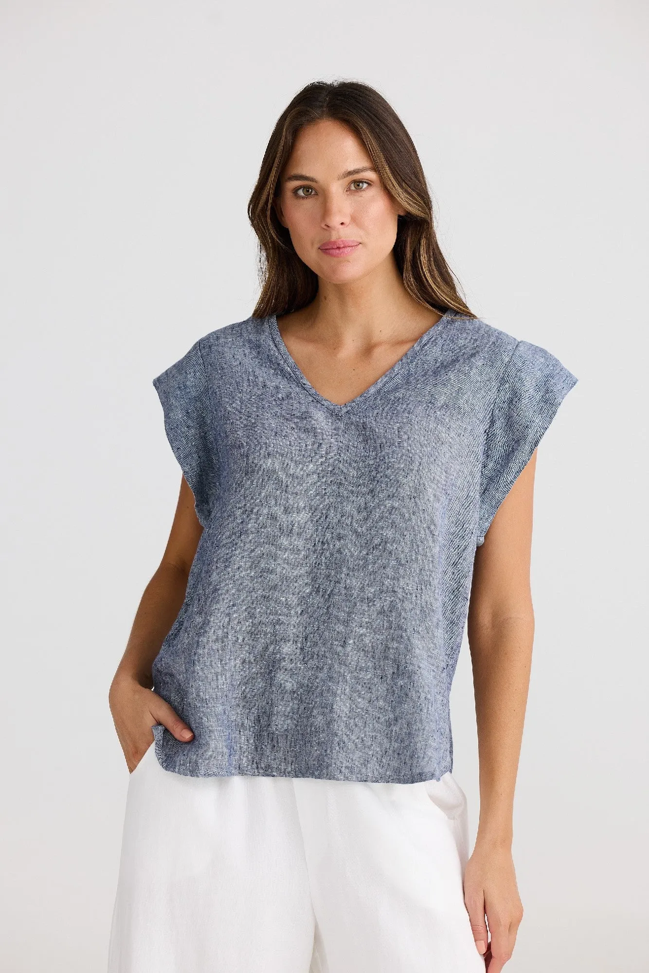 The Shanty Corporation Sebou Linen Top - Navy Fleck