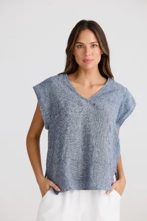 The Shanty Corporation Sebou Linen Top - Navy Fleck