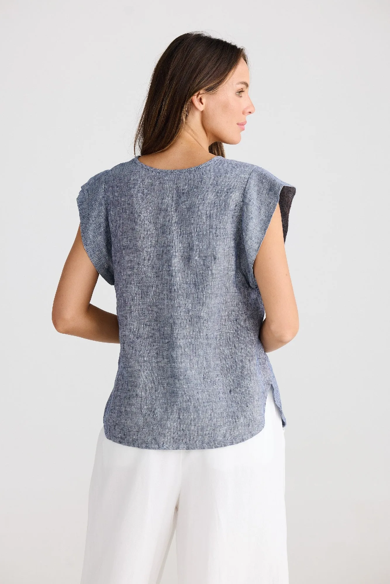 The Shanty Corporation Sebou Linen Top - Navy Fleck