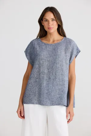 The Shanty Corporation Souk Linen Top - Navy Fleck
