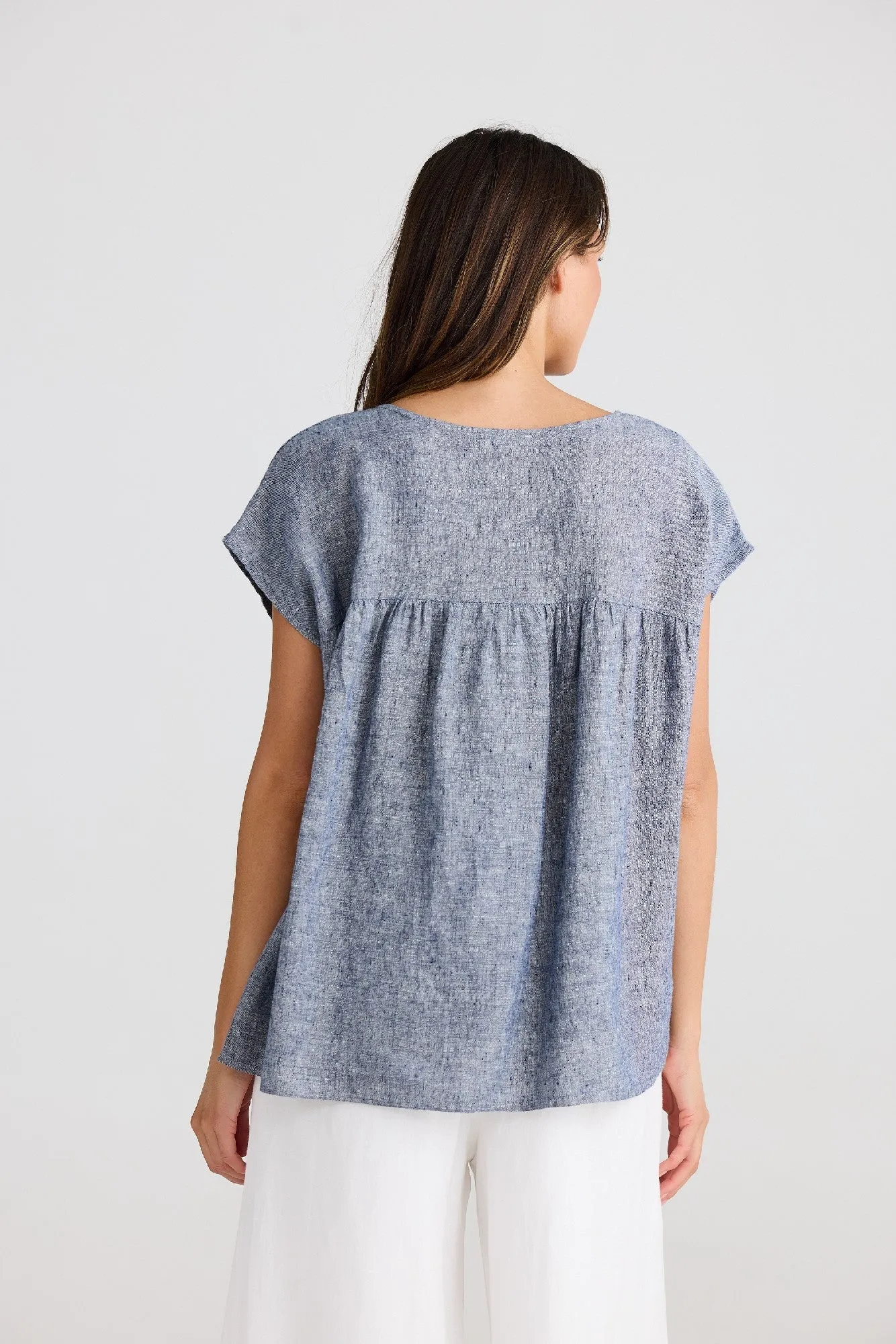 The Shanty Corporation Souk Linen Top - Navy Fleck