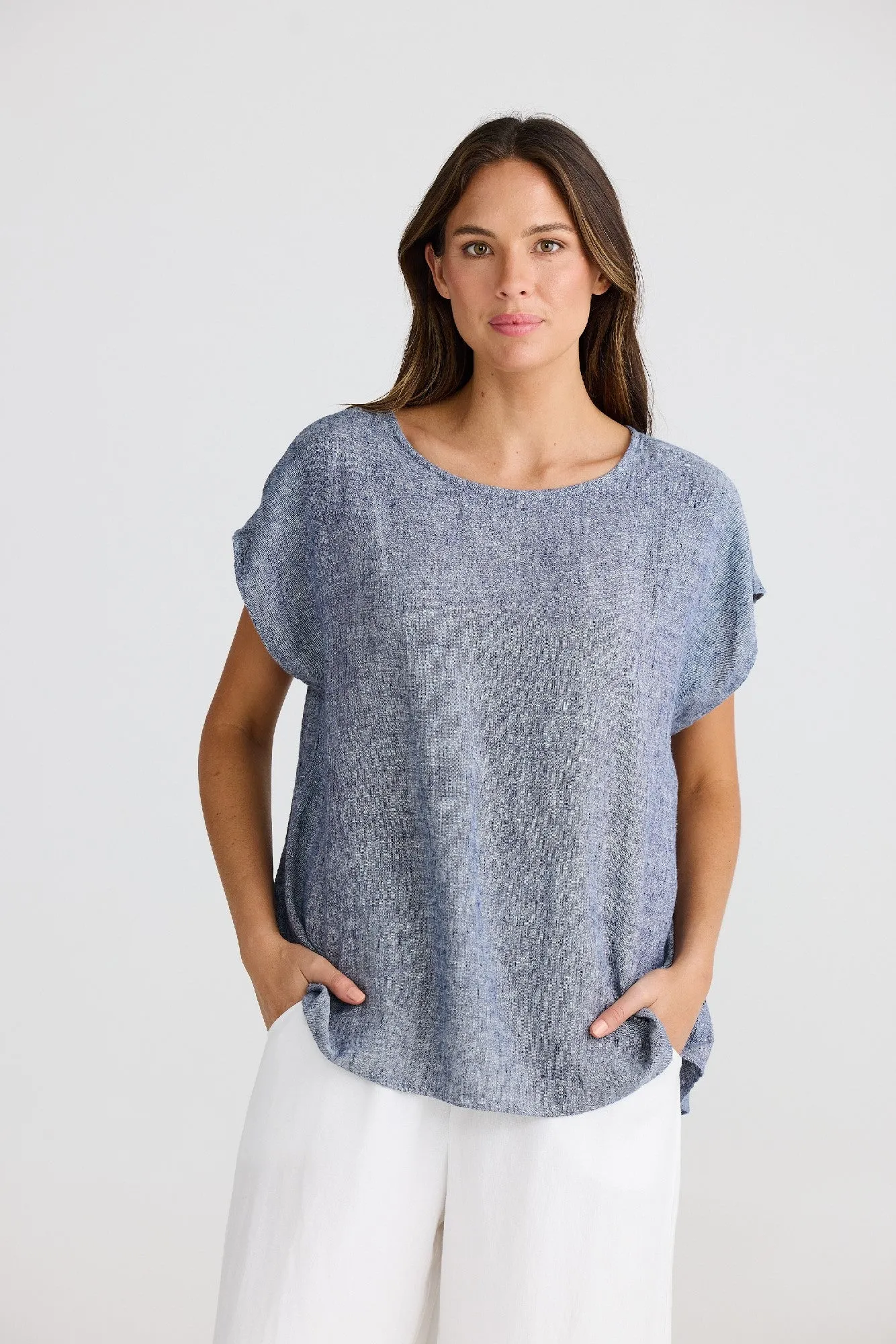 The Shanty Corporation Souk Linen Top - Navy Fleck