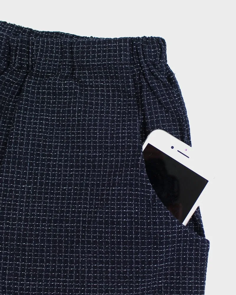 ToK Pants, Chijimi Indigo with Small Grid