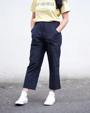 ToK Pants, Chijimi Indigo with Small Grid