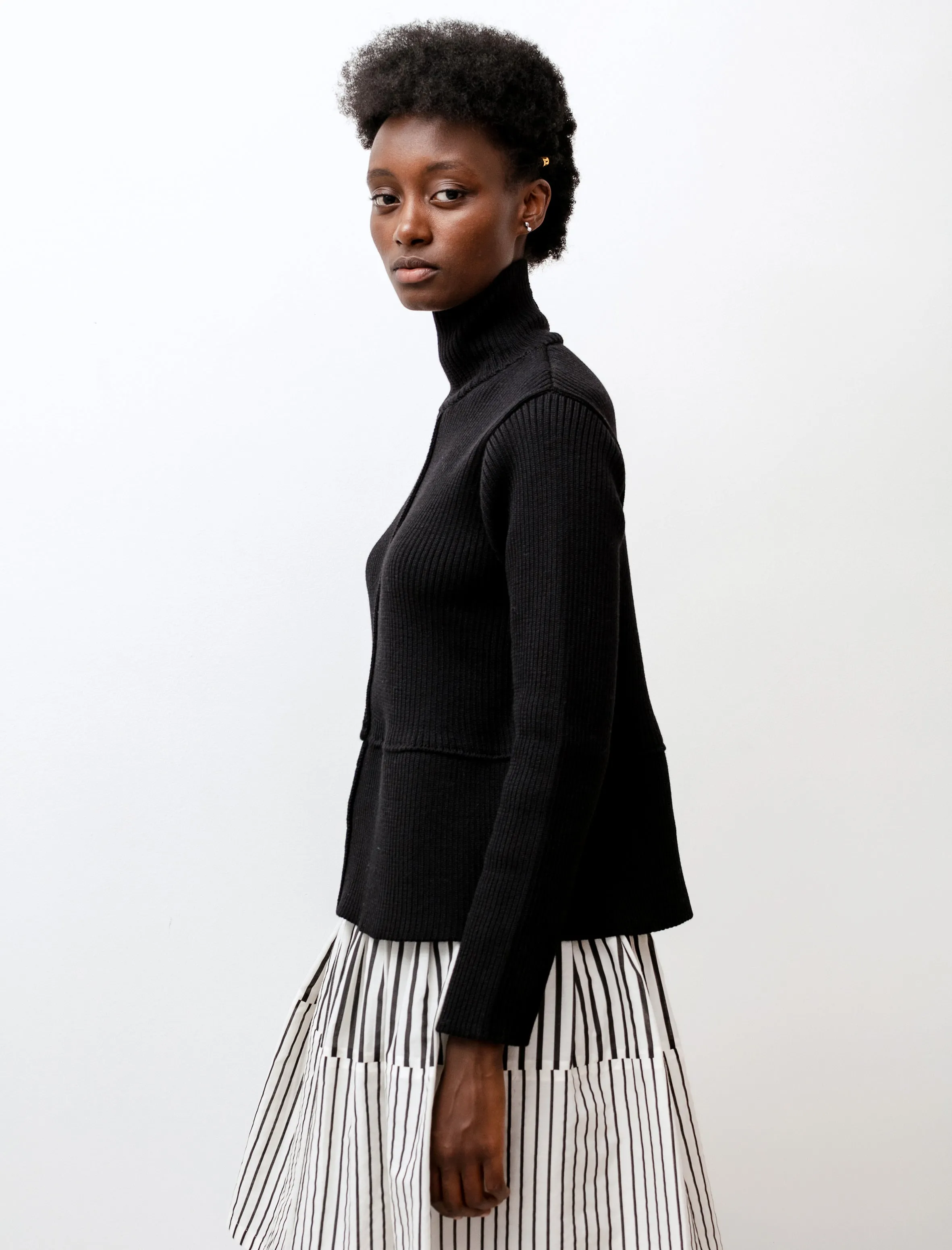 Turtleneck Sweater with Flounce Black