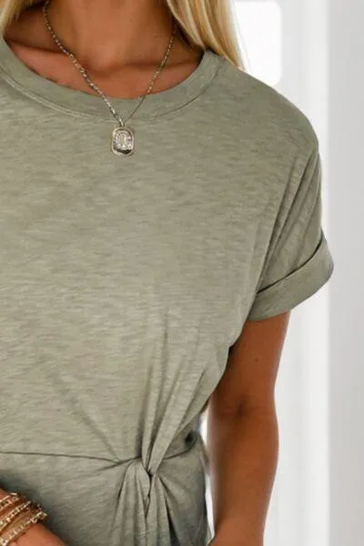 Twist Front Short Sleeve Crew Neck T Shirt Dress