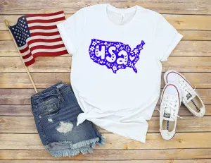 USA Map Fourth of July Adult T Shirt - Independence Day - Memorial - Red White and Blue USA