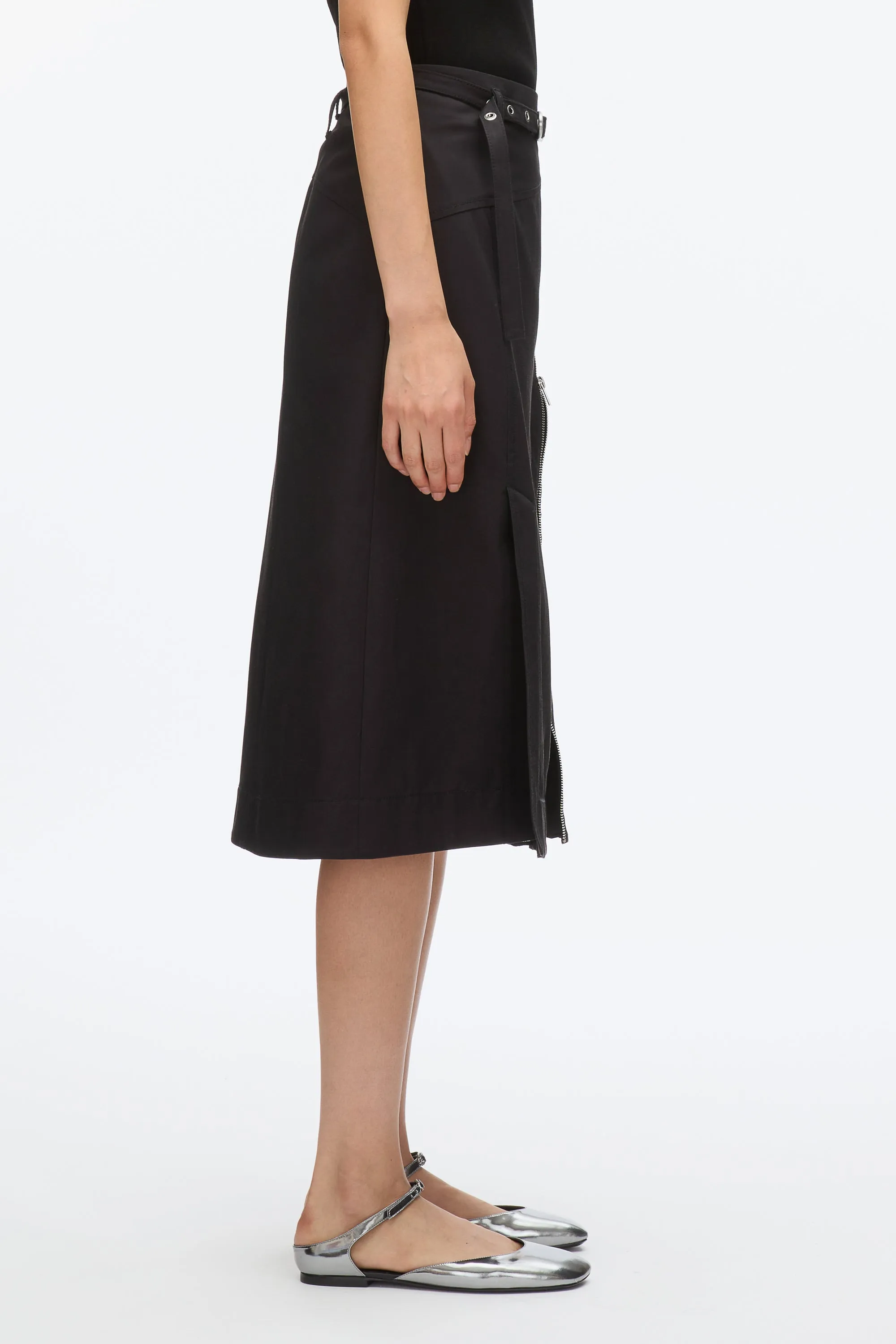 Utility Skirt with Zip Chiffon Godet