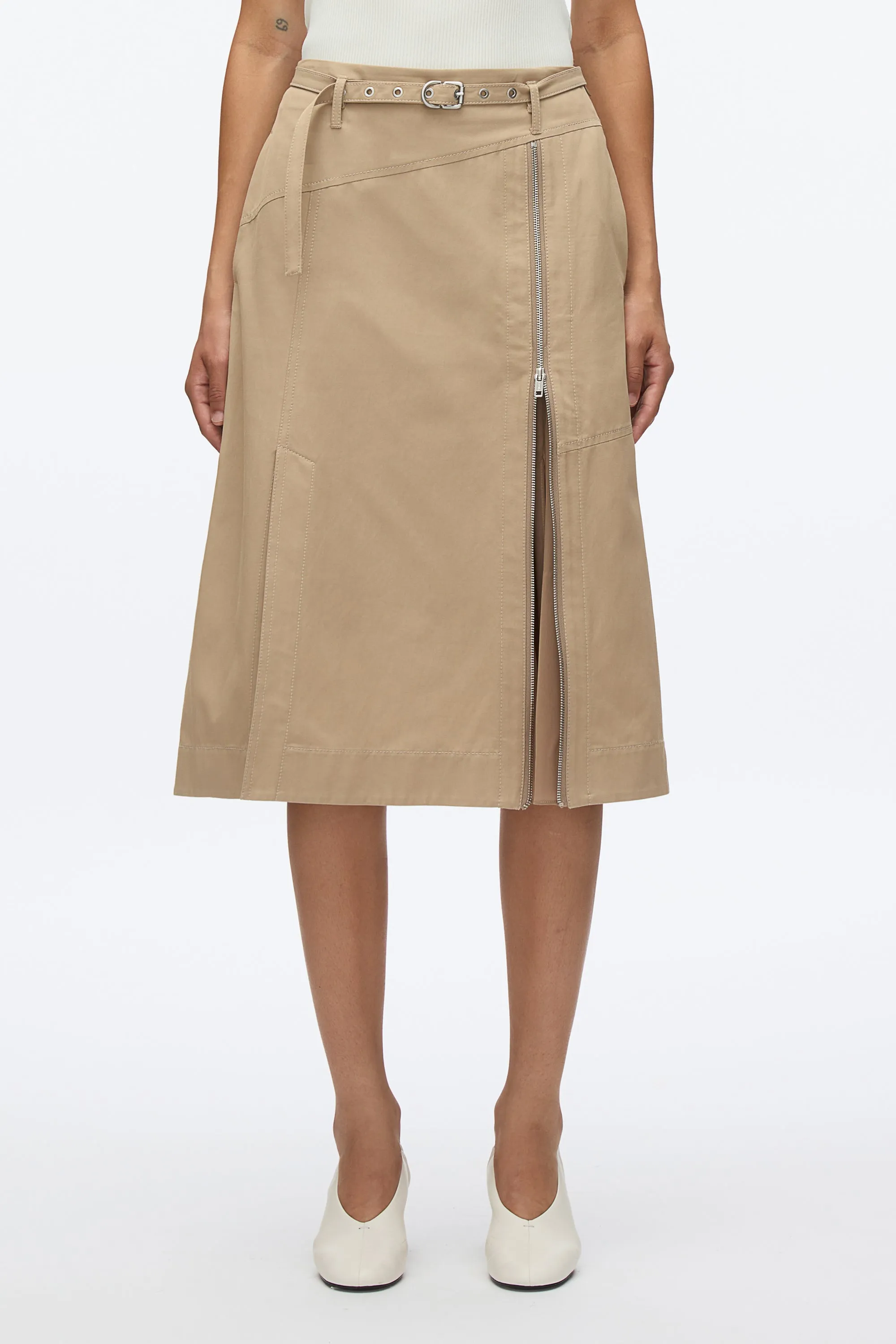 Utility Skirt with Zip Chiffon Godet