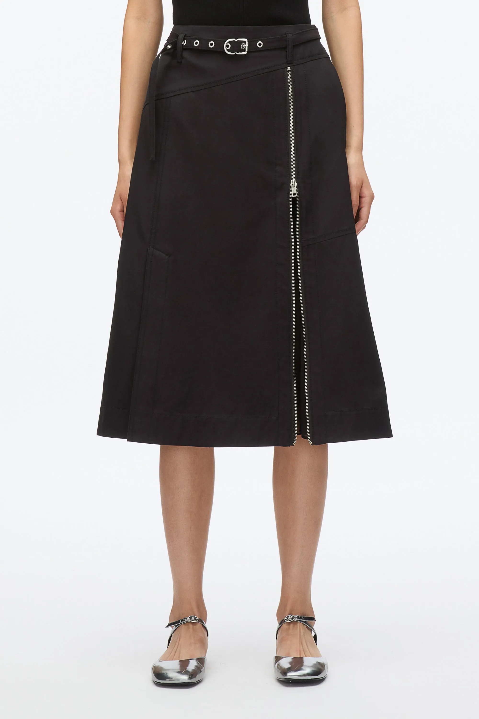 Utility Skirt with Zip Chiffon Godet
