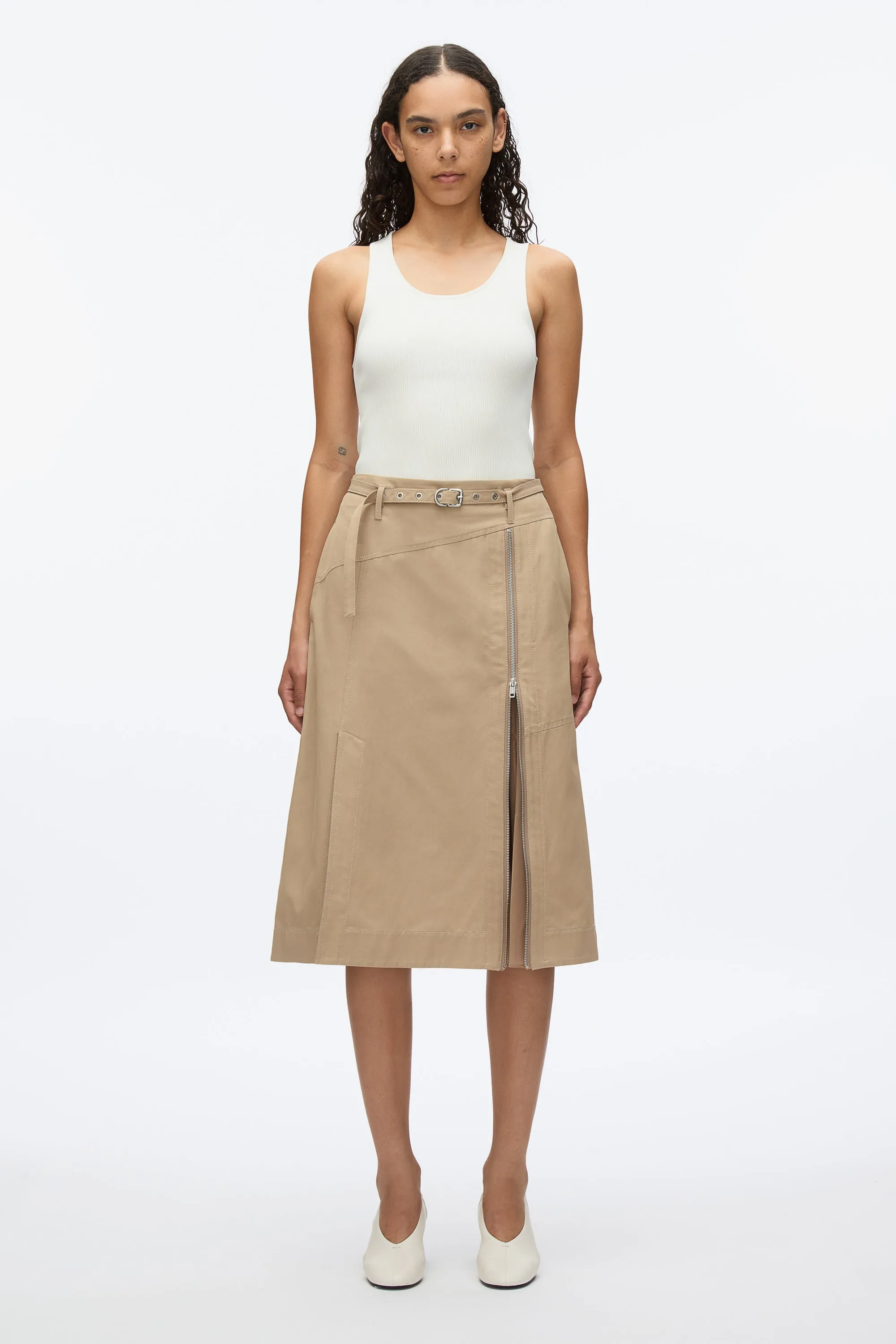 Utility Skirt with Zip Chiffon Godet