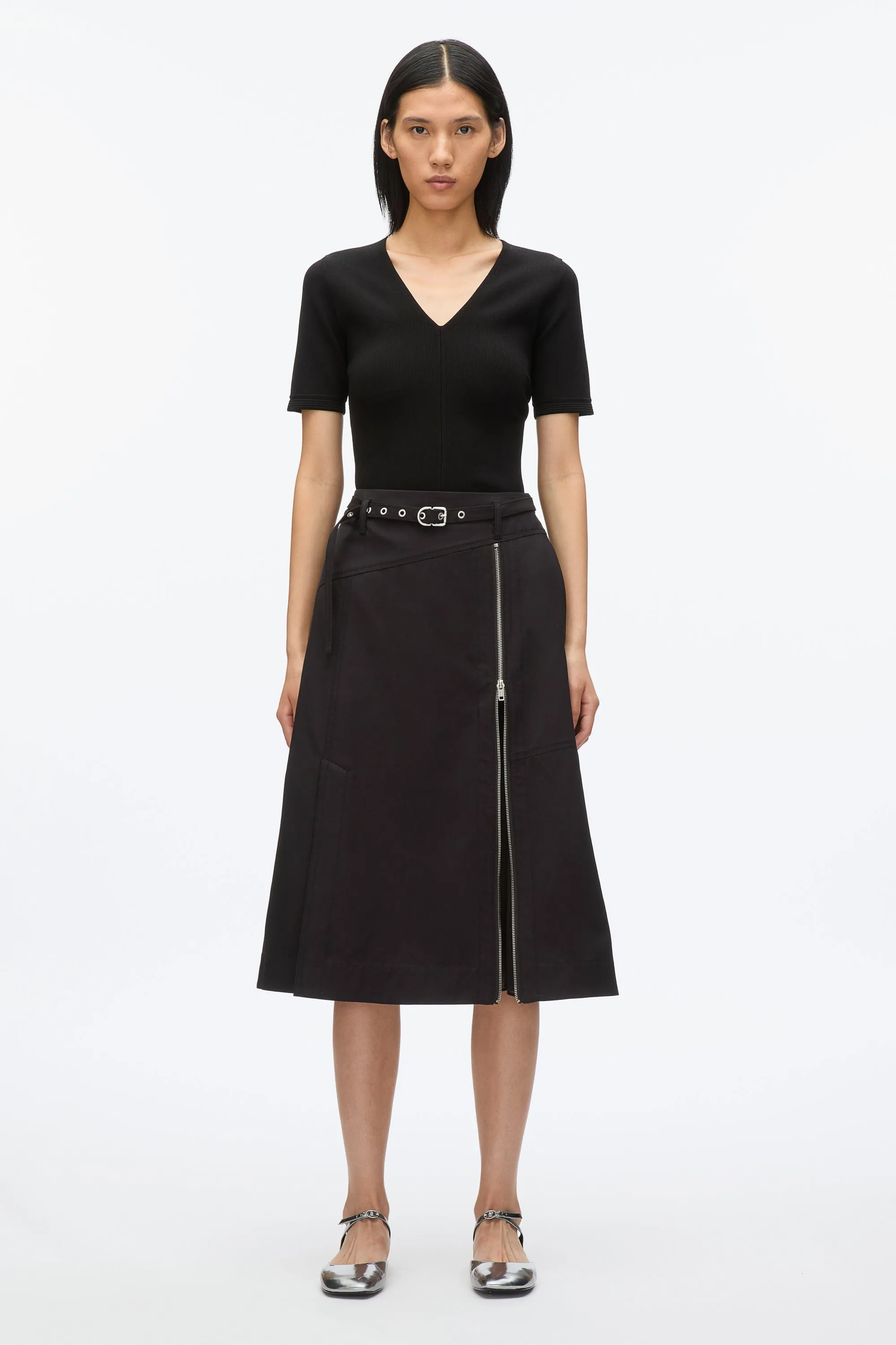 Utility Skirt with Zip Chiffon Godet