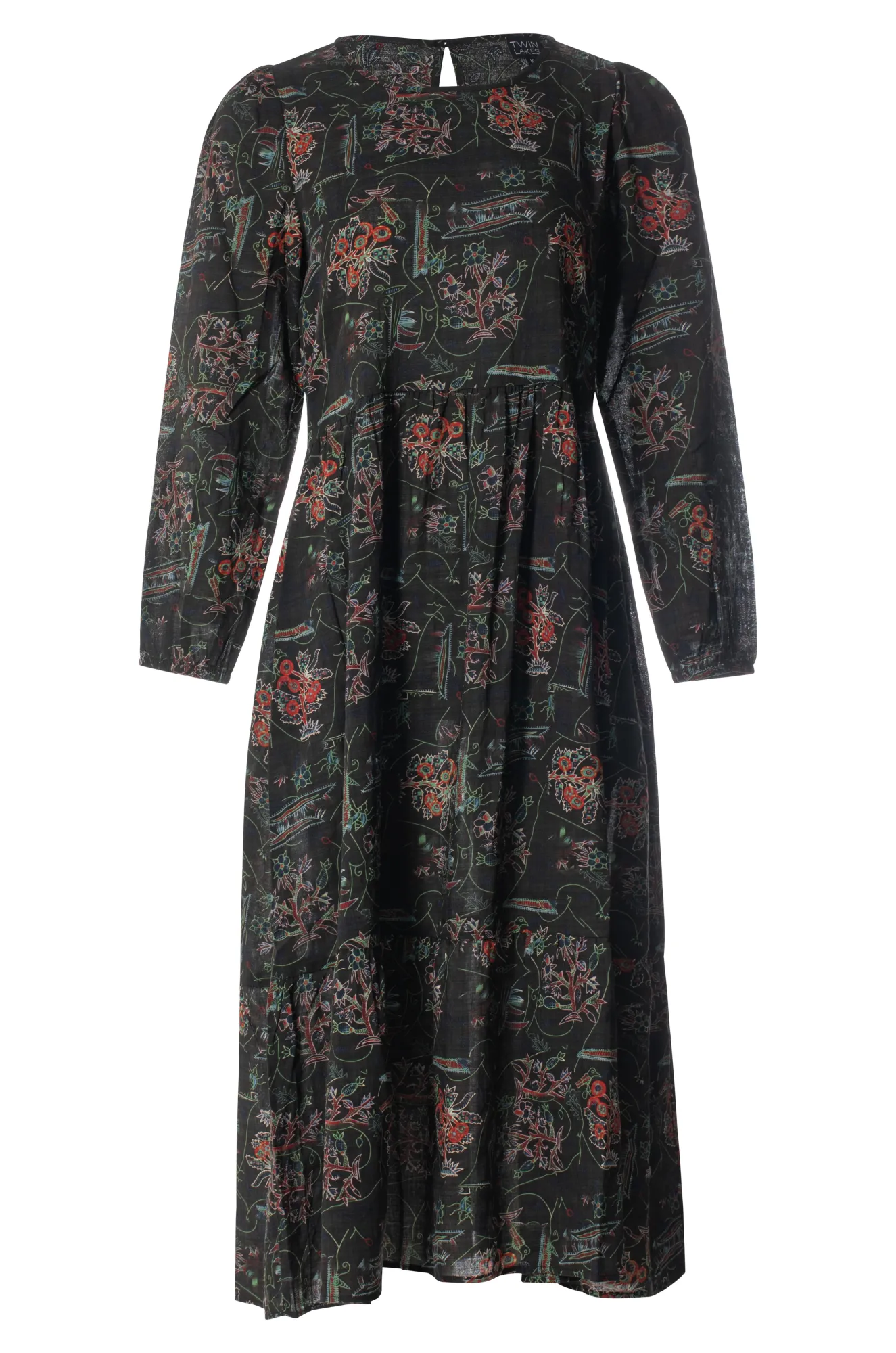 Viscose/Cotton long sleeve Dress | Black Botanical | 6535ZZ