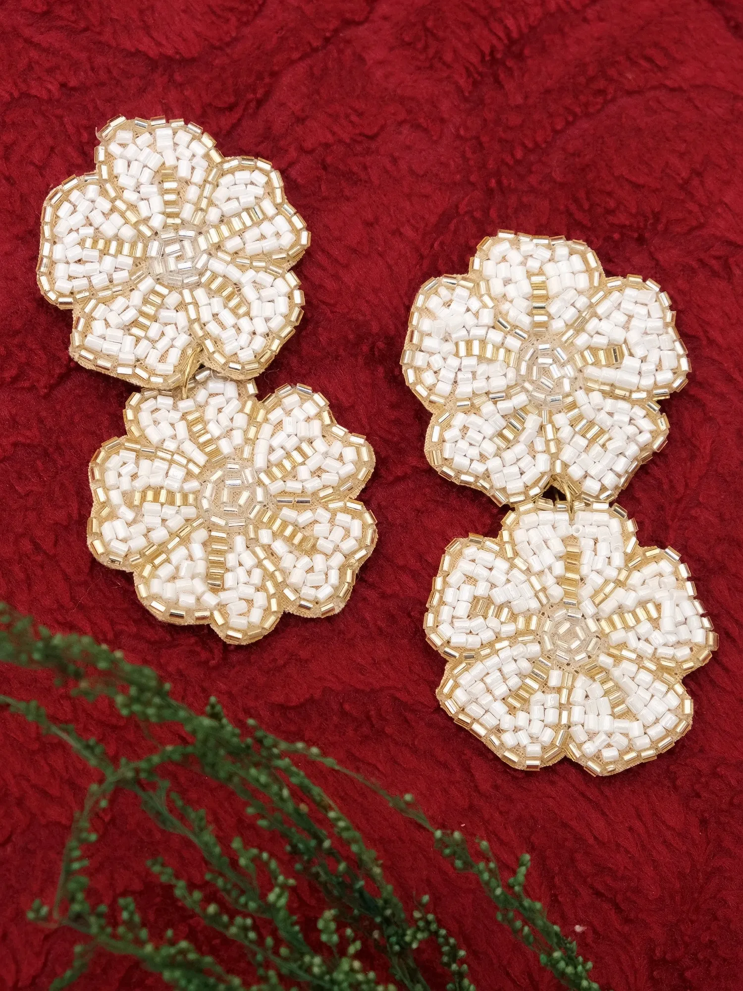 White Bohemian Handmade Floral Drop Earrings