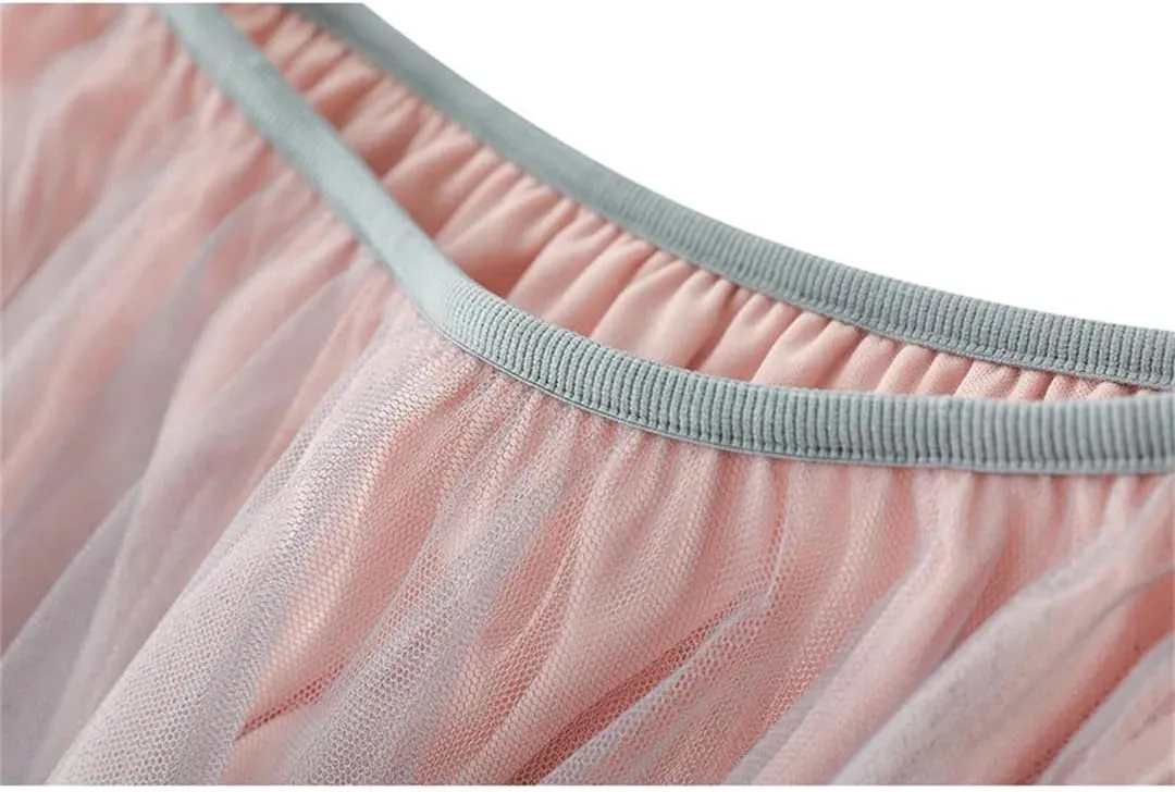Women Gradient Color High Waist Skirt Summer Irregular Midi Long Tulle A-Line Skirt