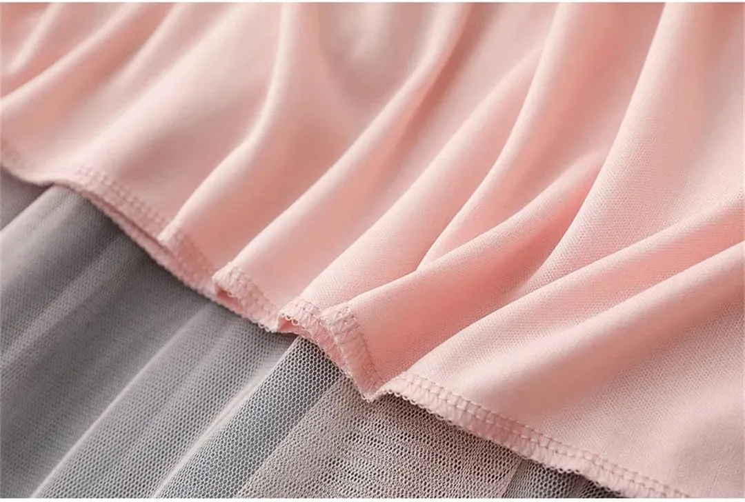 Women Gradient Color High Waist Skirt Summer Irregular Midi Long Tulle A-Line Skirt