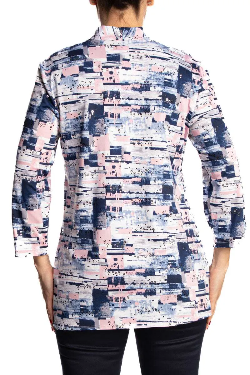 Women's Cardigan Blue and Pink with a Touch of Glitter Made in Canada