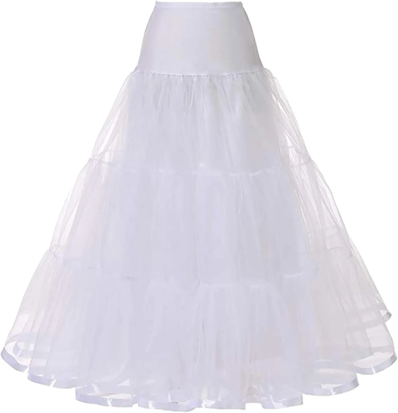 Womens Elastic High Waist Tutu Tulle Tiered Skirt Floor Length Layered Ruffles Mesh A Line Wedding Petticoat