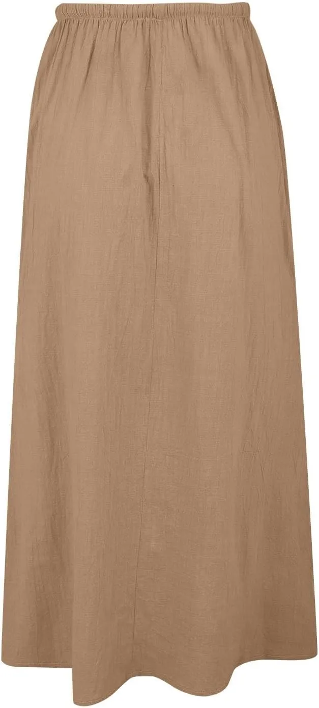 Womens Linen Skirt ummer Casual Maxi Skirt Drawstring Low Rise A-Line Flowy Boho Beach Vacation Outfits